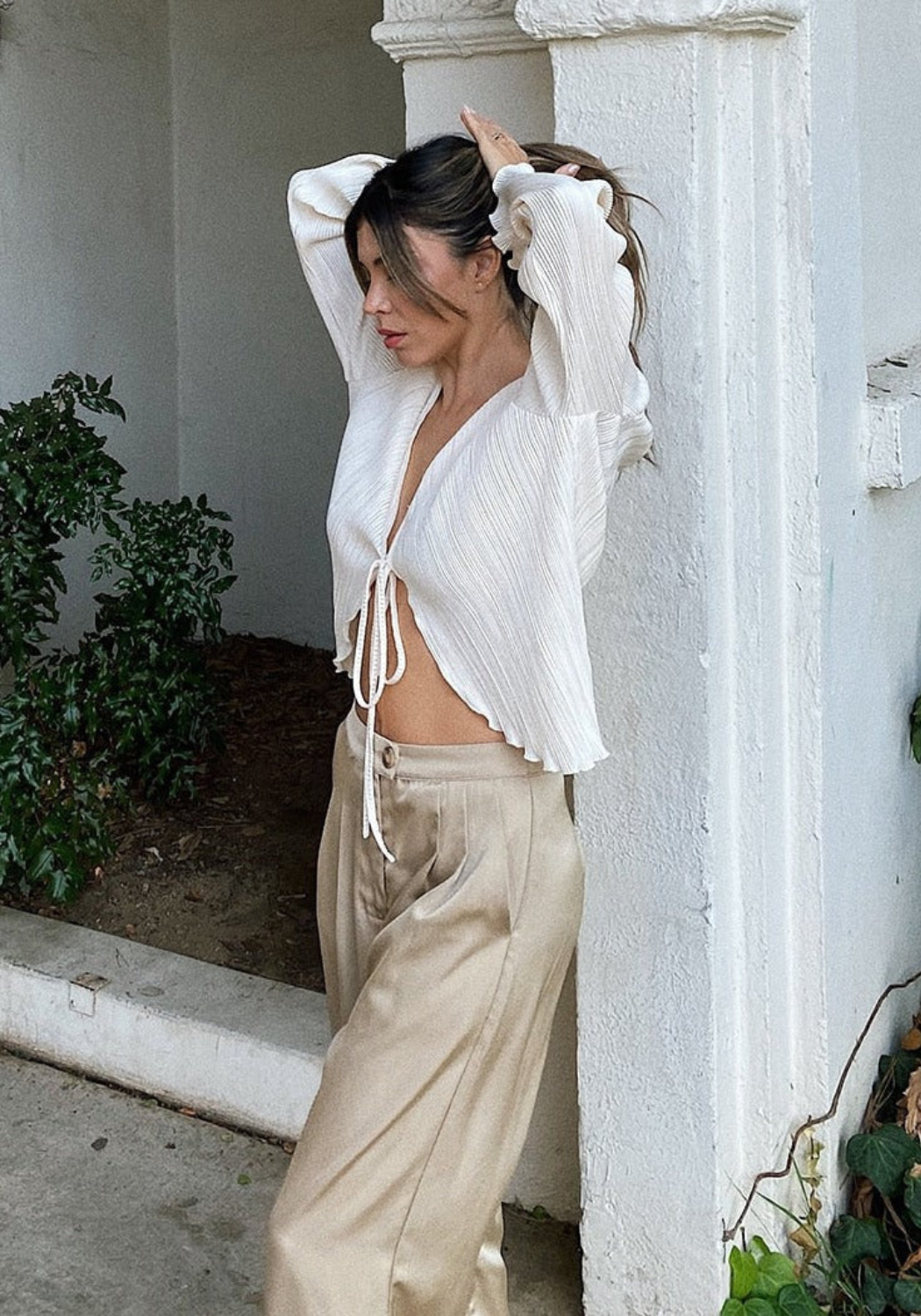Kendall Front-Tie Plisse Top