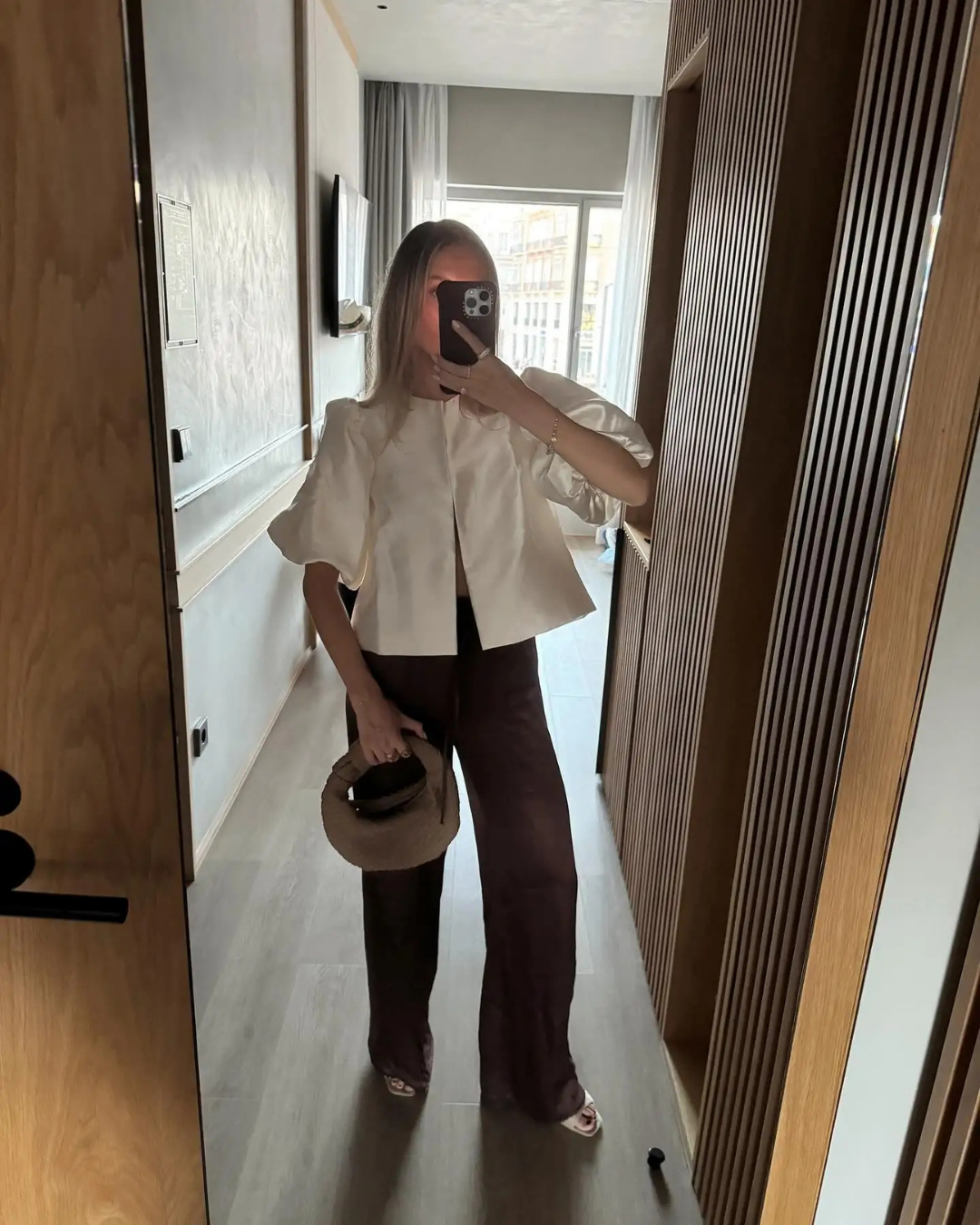 Diana Tricot Satin Pouf Sleeve Blouse