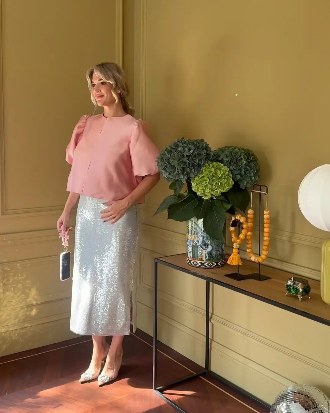 Diana Tricot Satin Pouf Sleeve Blouse