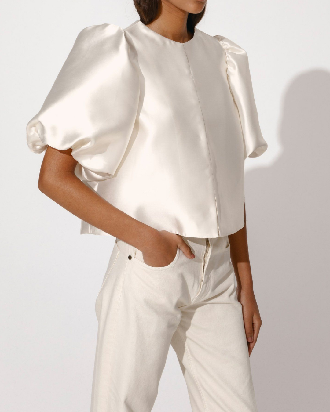 Diana Tricot Satin Pouf Sleeve Blouse