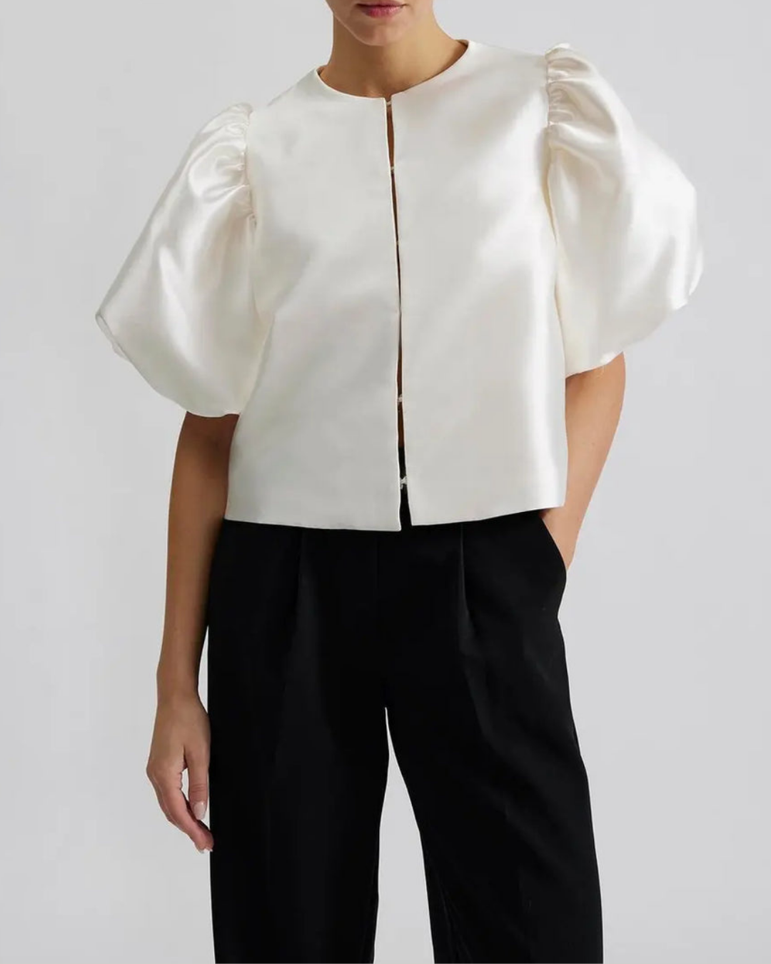 Diana Tricot Satin Pouf Sleeve Blouse