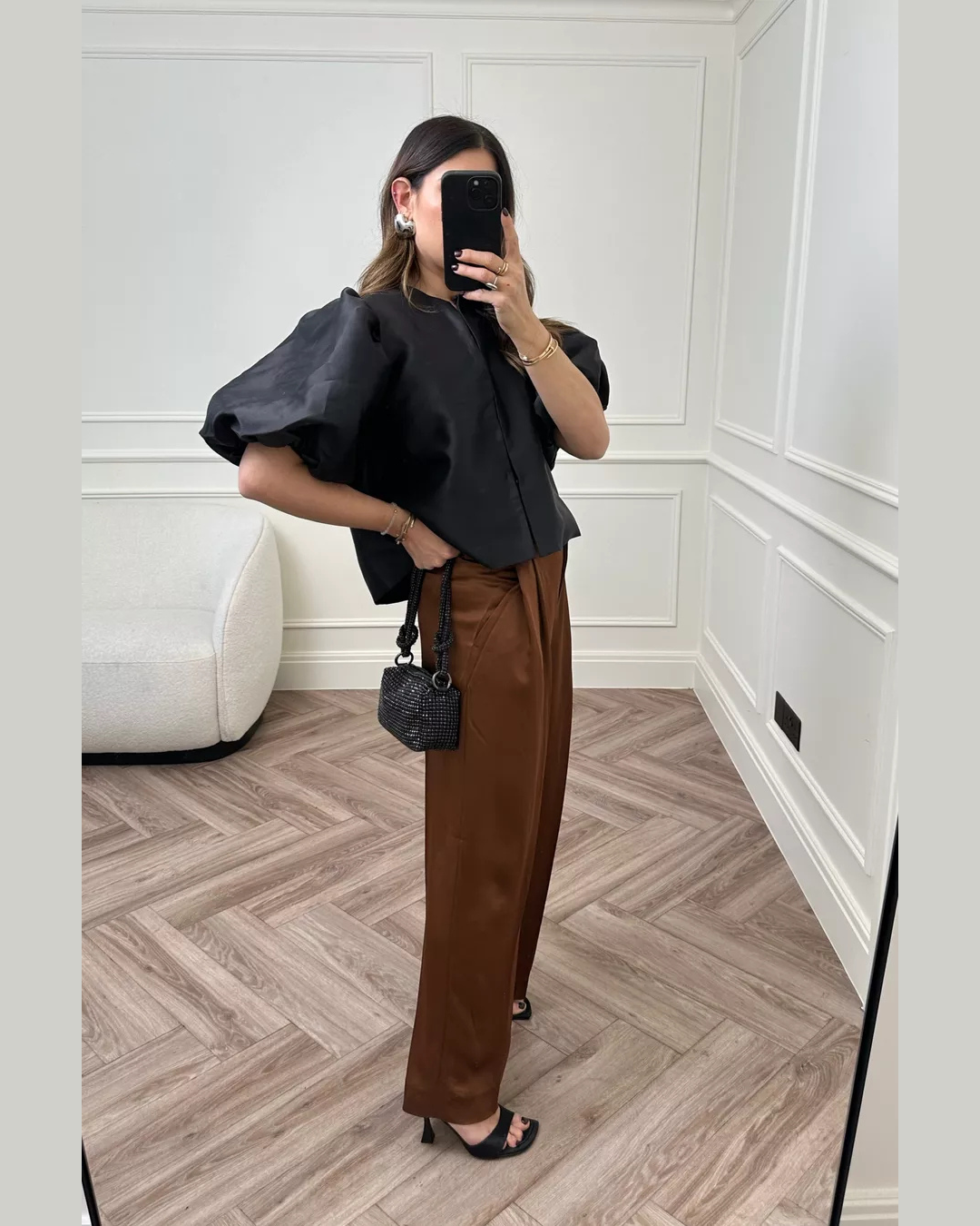 Diana Tricot Satin Pouf Sleeve Blouse