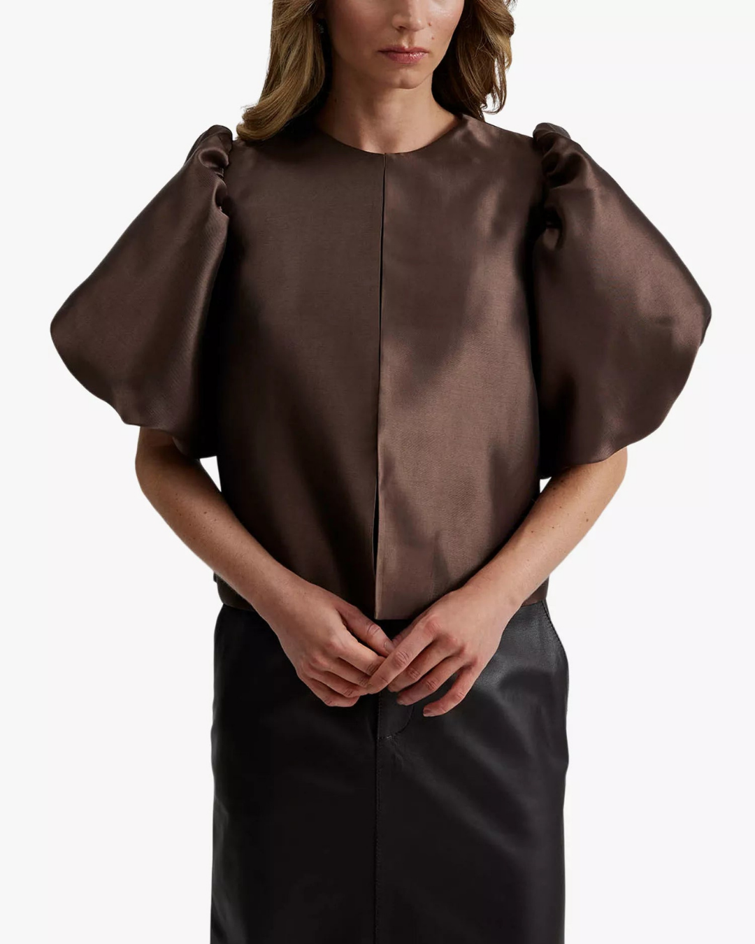 Diana Tricot Satin Pouf Sleeve Blouse