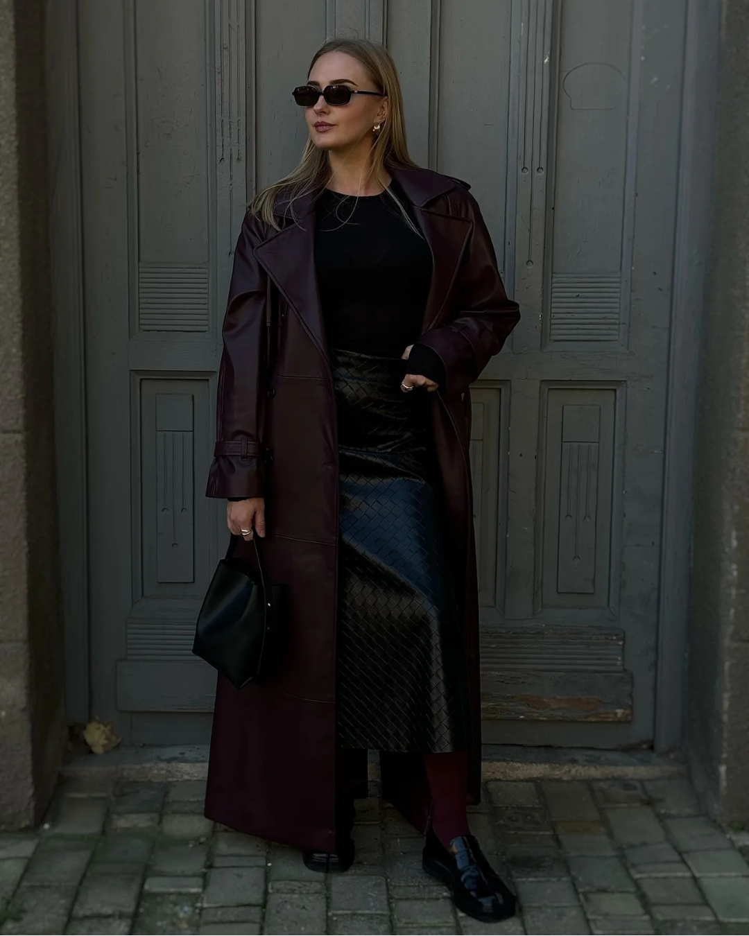 Trench Burgundy Diana Tricot in finta pelle