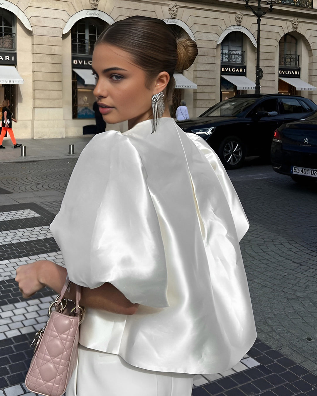 Diana Tricot Satin Pouf Sleeve Blouse
