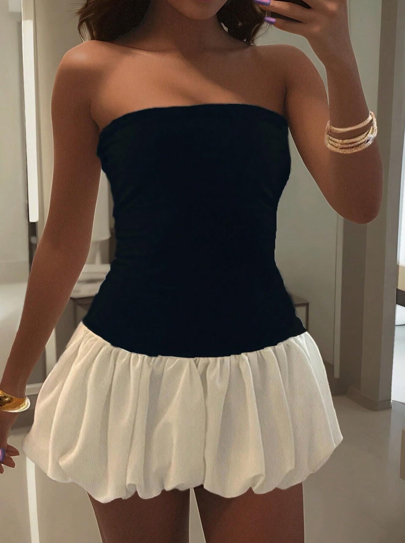 Kendall Kleid mit tiefer Taille und Puffsaum
