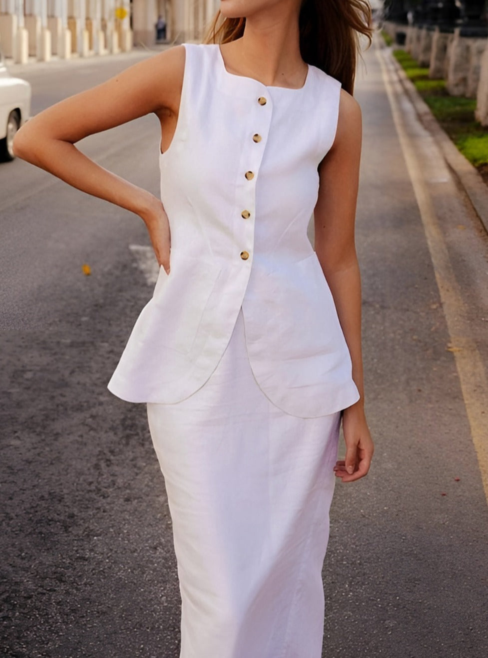 Diana Tricot Linen Waistcoat and Skirt Set