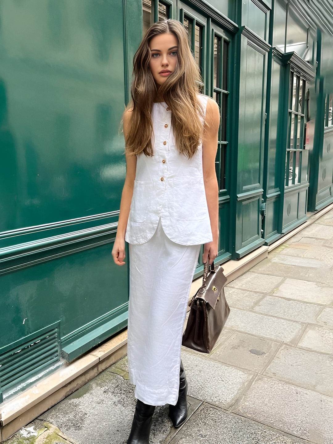 Diana Tricot Linen Waistcoat and Skirt Set