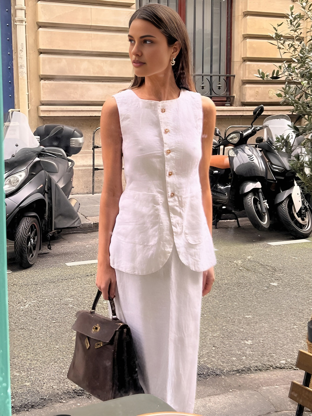 Diana Tricot Linen Waistcoat and Skirt Set