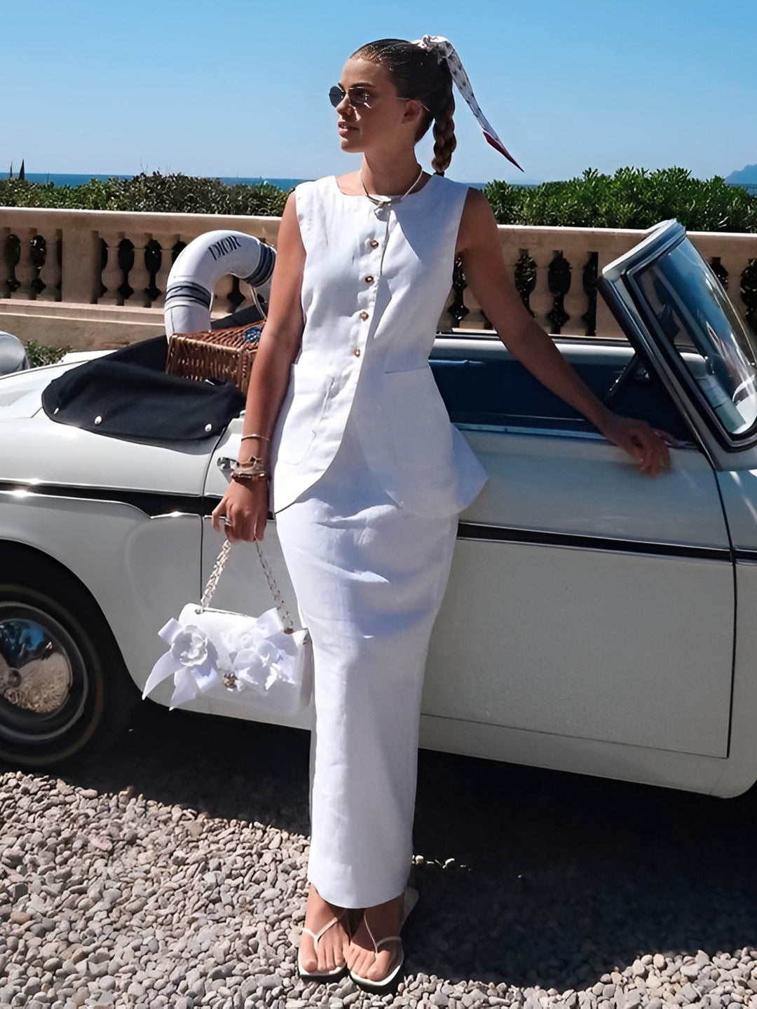 Diana Tricot Linen Waistcoat and Skirt Set