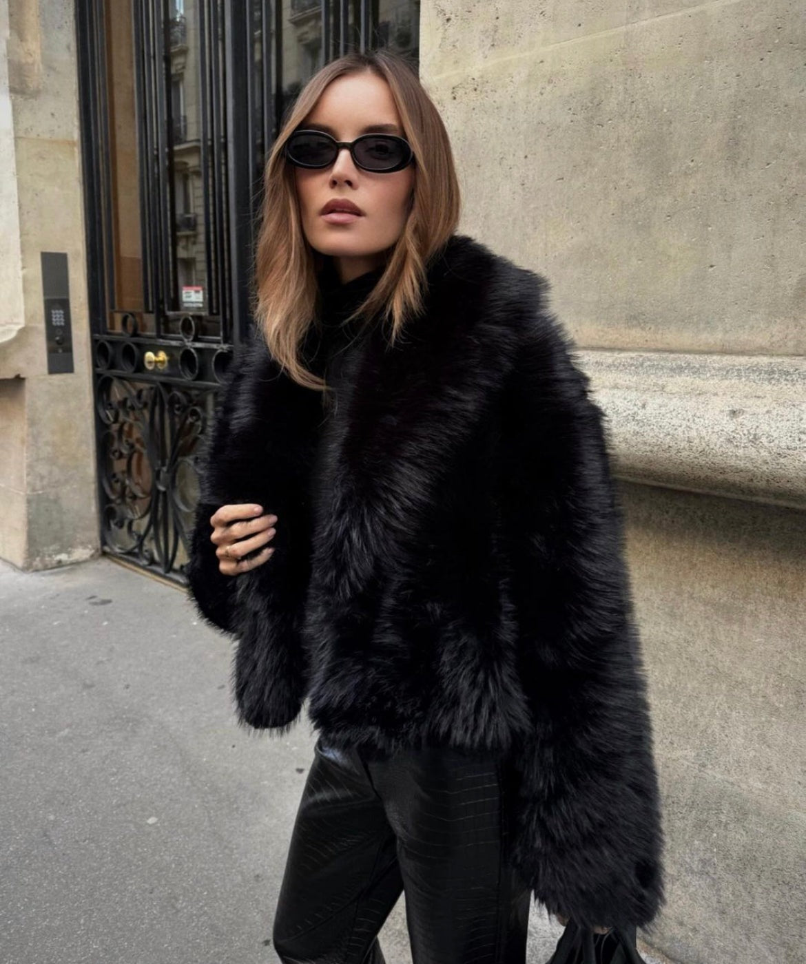 Ferryhill Black Faux Fur Lapel Coat
