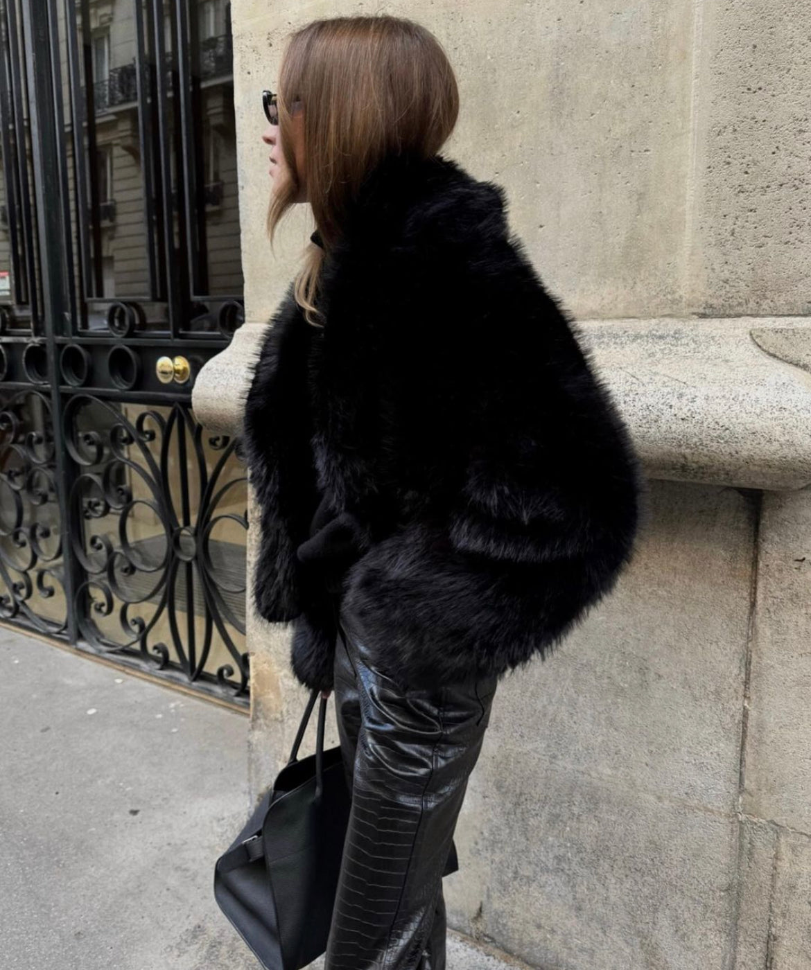 Ferryhill Black Faux Fur Lapel Coat