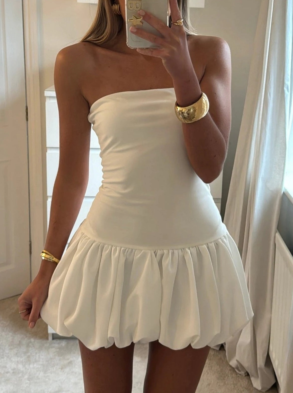 Kendall Drop-Waist Bubble-Hem Dress White / M Kendall Drop-Waist Bubble-Hem Dress White / M