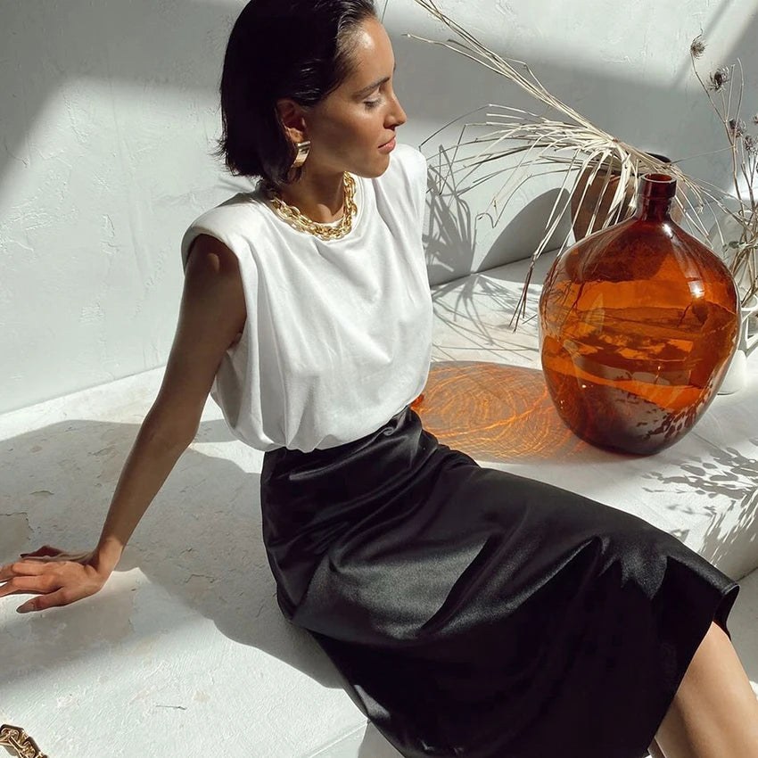 Diana Tricot Satin Midi Skirt