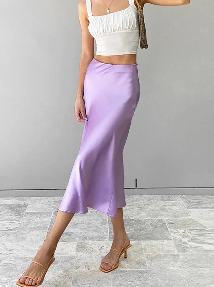 Diana Tricot Satin Midi Skirt