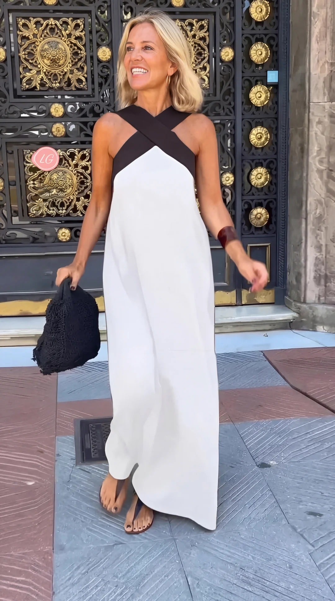 crossover halter maxi dress Celeste Contrast Crossover Halter Maxi Dress