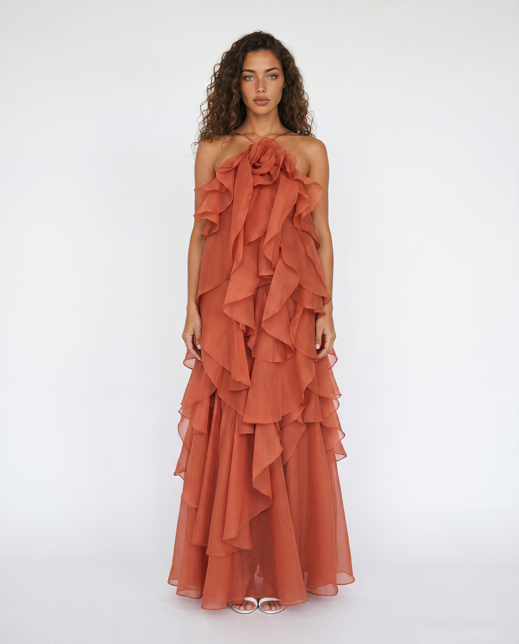 Ophélia Organza Ruffle Gown in orange