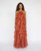Ophélia Organza Ruffle Gown in orange
