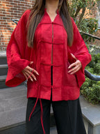 Ninon sheer kimono shirt in red