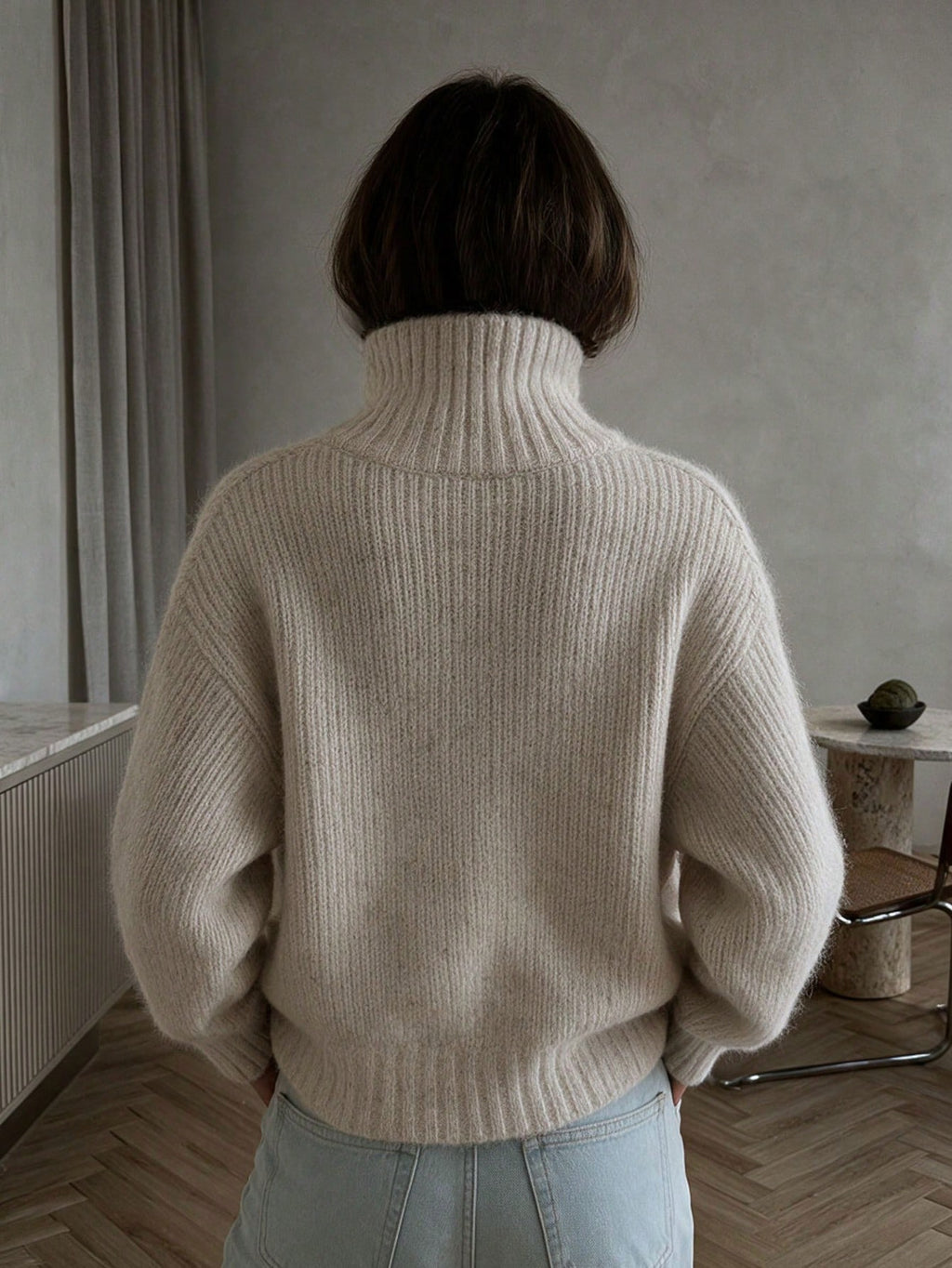 Sabine Zip-Up Knit Cardigan - Oatmeal