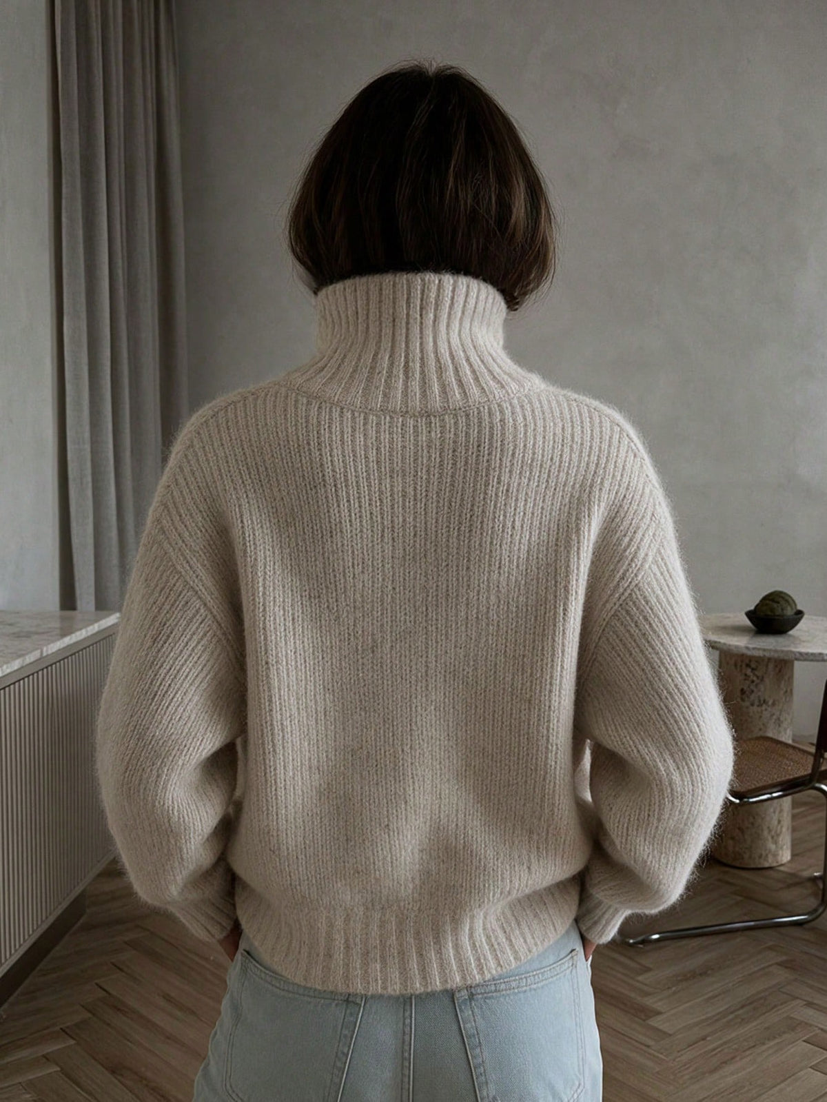 Sabine Zip-Up Knit Cardigan - Oatmeal