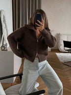 Sabine Zip-Up Knit Cardigan - Mocha