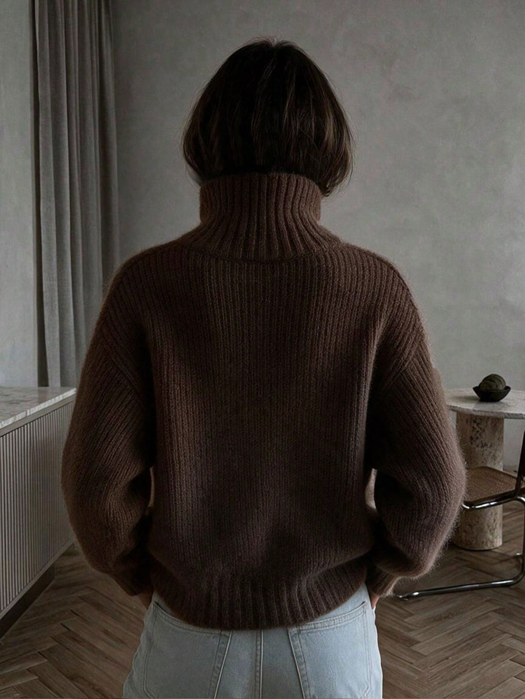 Sabine Zip-Up Knit Cardigan - Mocha