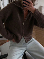 Sabine Zip-Up Knit Cardigan - Mocha