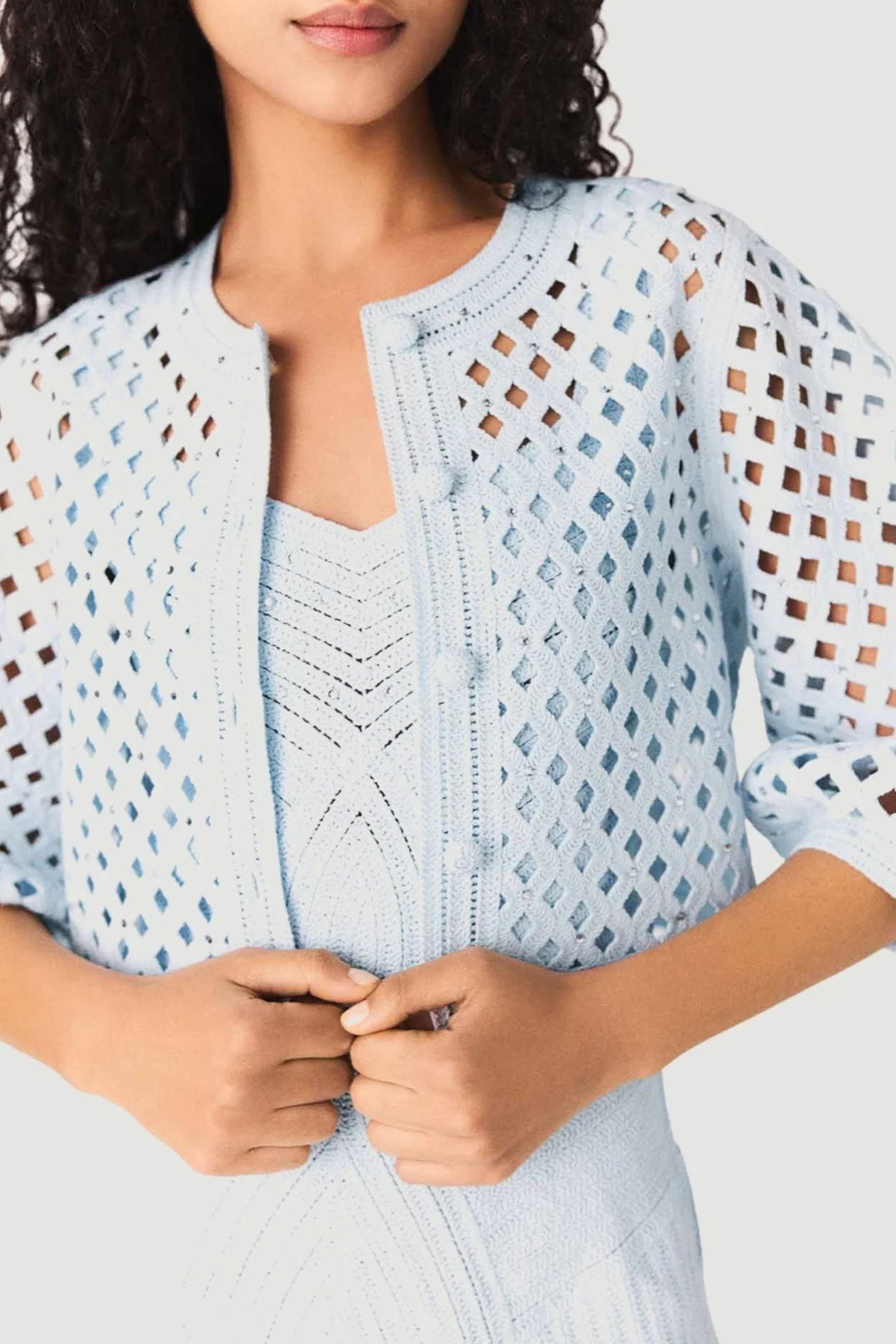 Anaïs Embellished Knit Cardigan in light blue