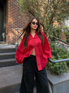 Ninon sheer kimono shirt in red