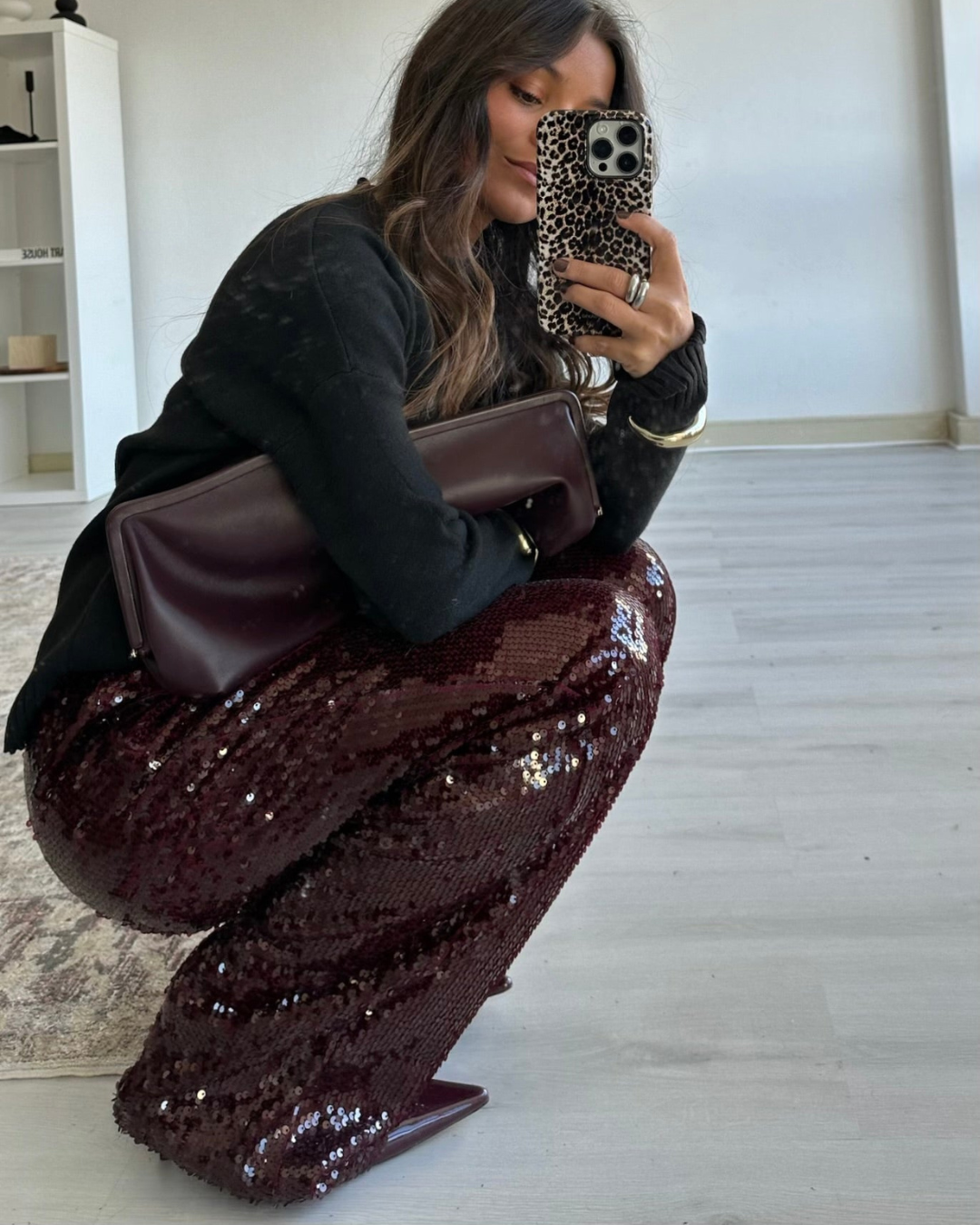 Mach & Aliza Sequined Burgundy Pants