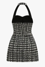 Béatrice Tweed Halter Button Mini Dress