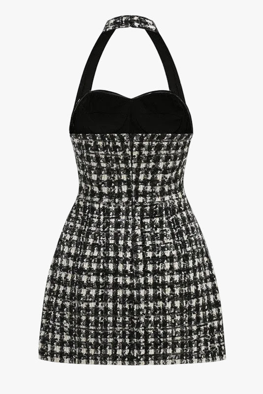 Béatrice Tweed Halter Button Mini Dress