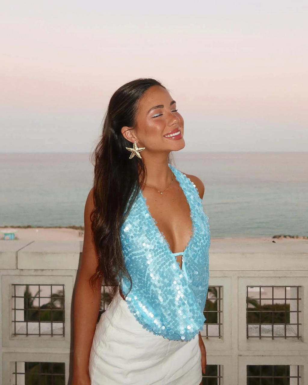 Mach & Aliza Sequin Halter Top