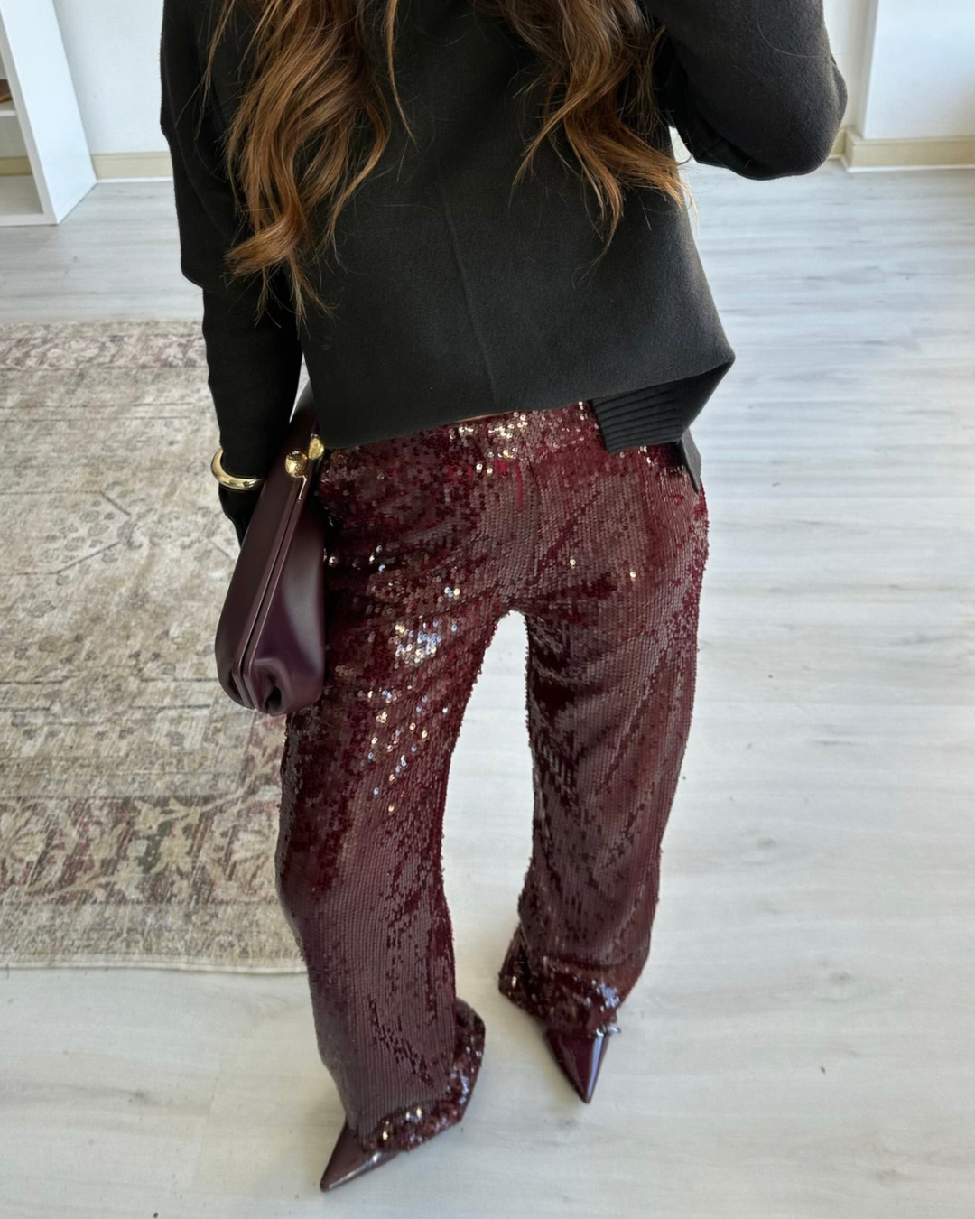 Mach & Aliza Sequined Burgundy Pants