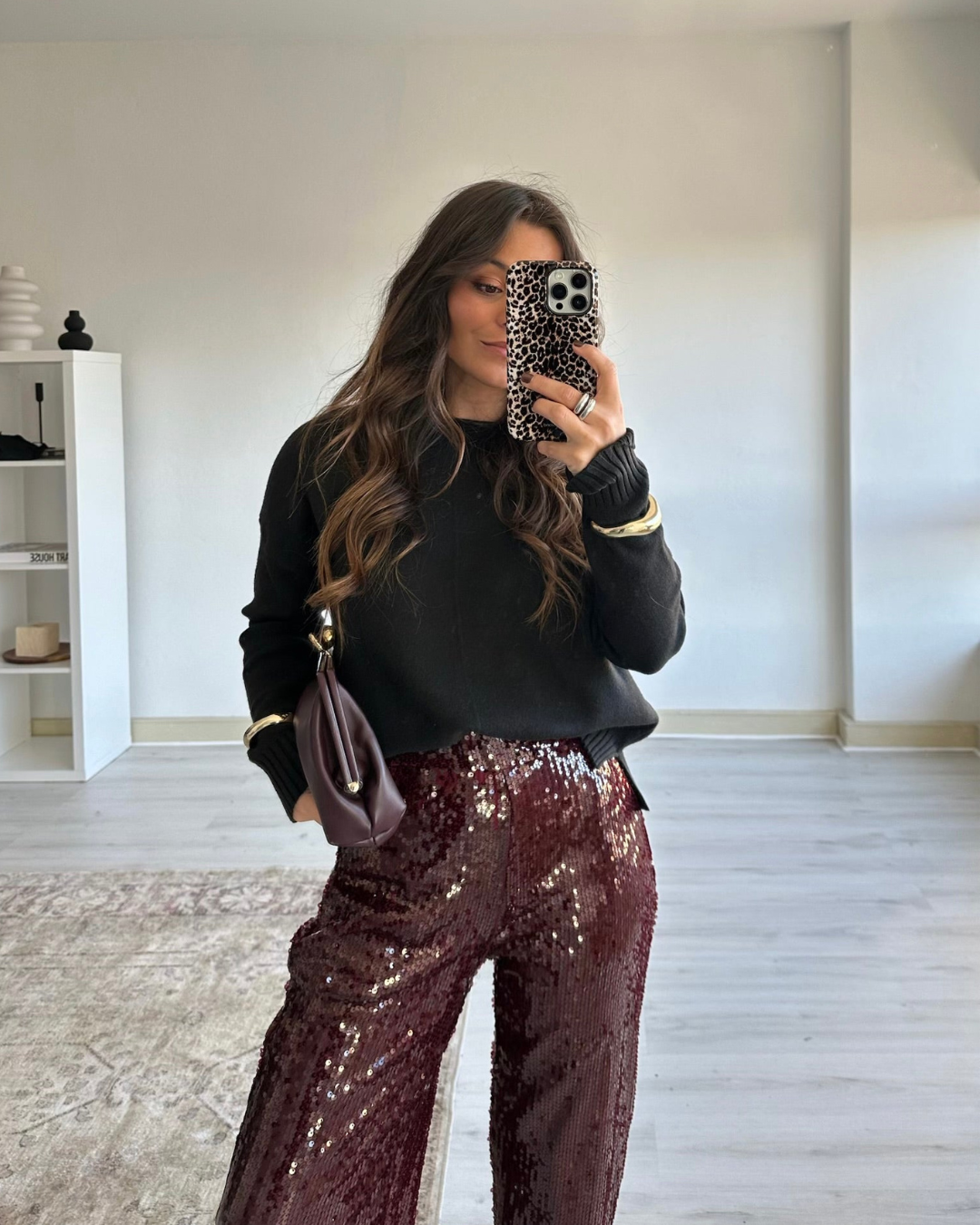 Mach & Aliza Sequined Burgundy Pants