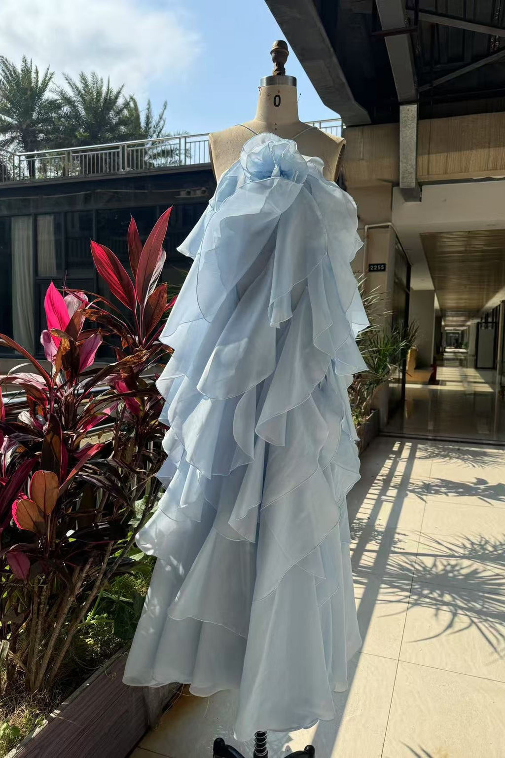 Ophélia Organza Ruffle Gown in light blue