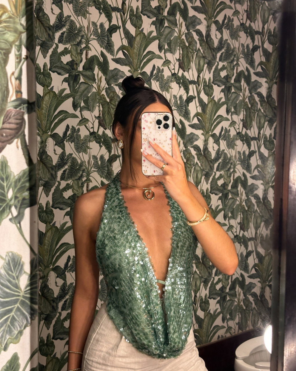 Mach & Aliza Sequin Halter Top