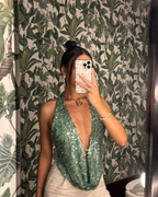 Mach & Aliza Sequin Halter Top