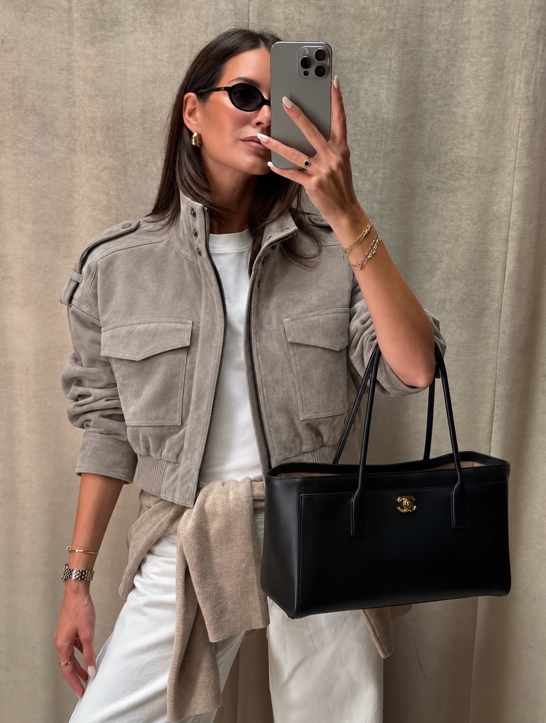 Maven Suede Cropped Bomber Jacket in Gray