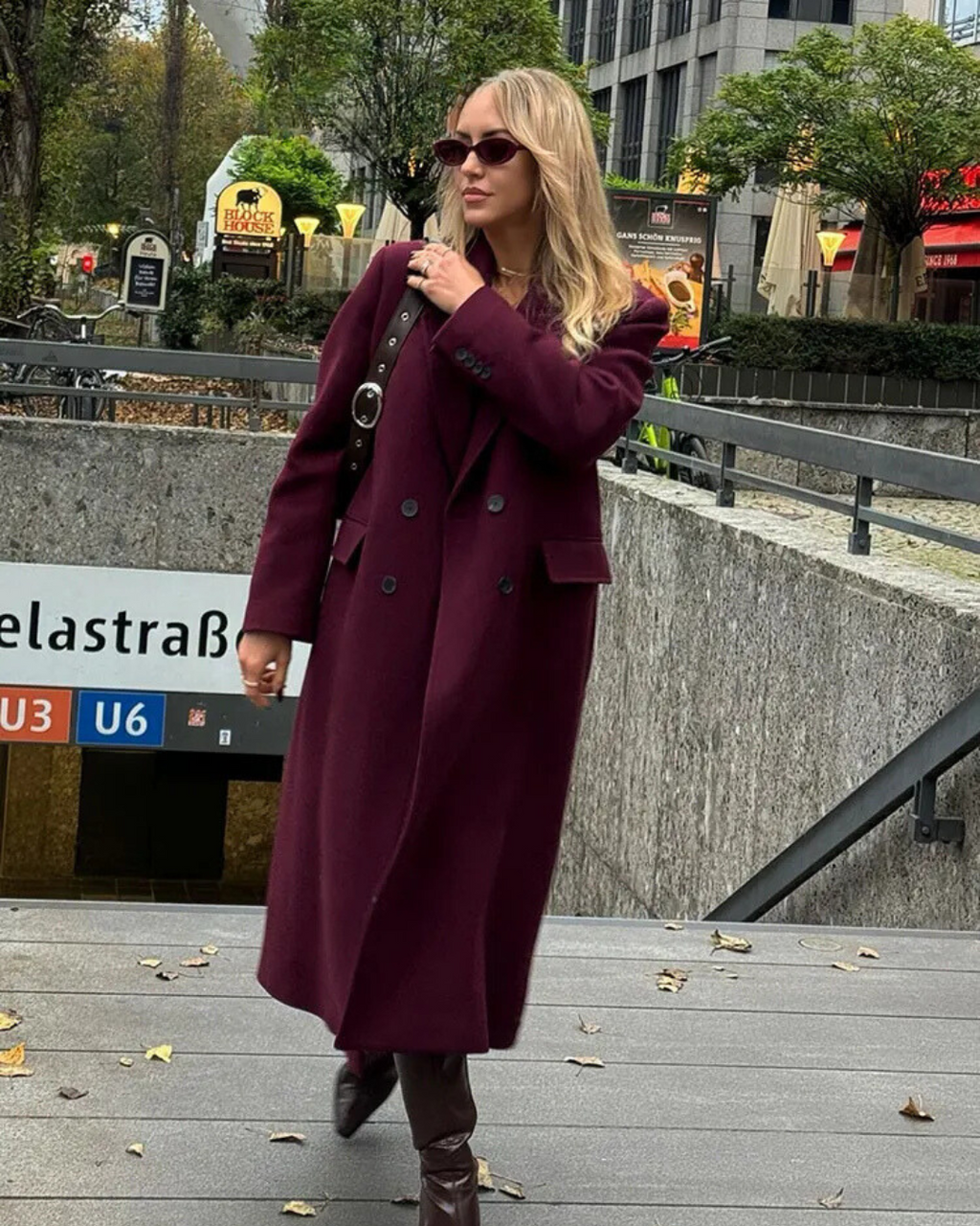Diana Tricot Double Breasted Coat in Burgundy