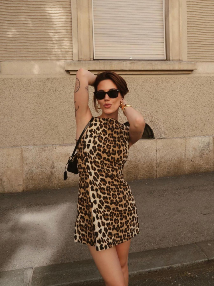 Mach & Aliza Leopard Print Mini Dress