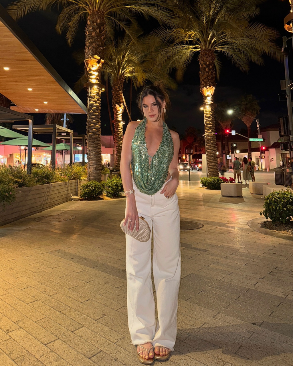 Mach & Aliza Sequin Halter Top