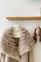 Diana Tricot Faux Fur Collar Ribbed Knit Cardigan