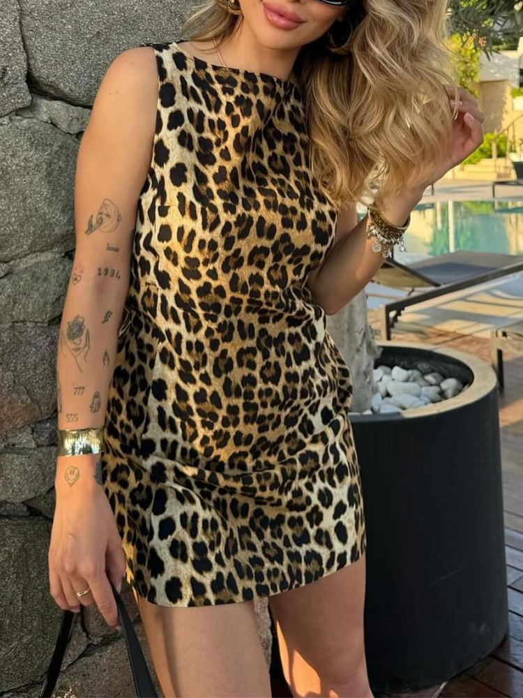 Mach & Aliza Leopard Print Mini Dress