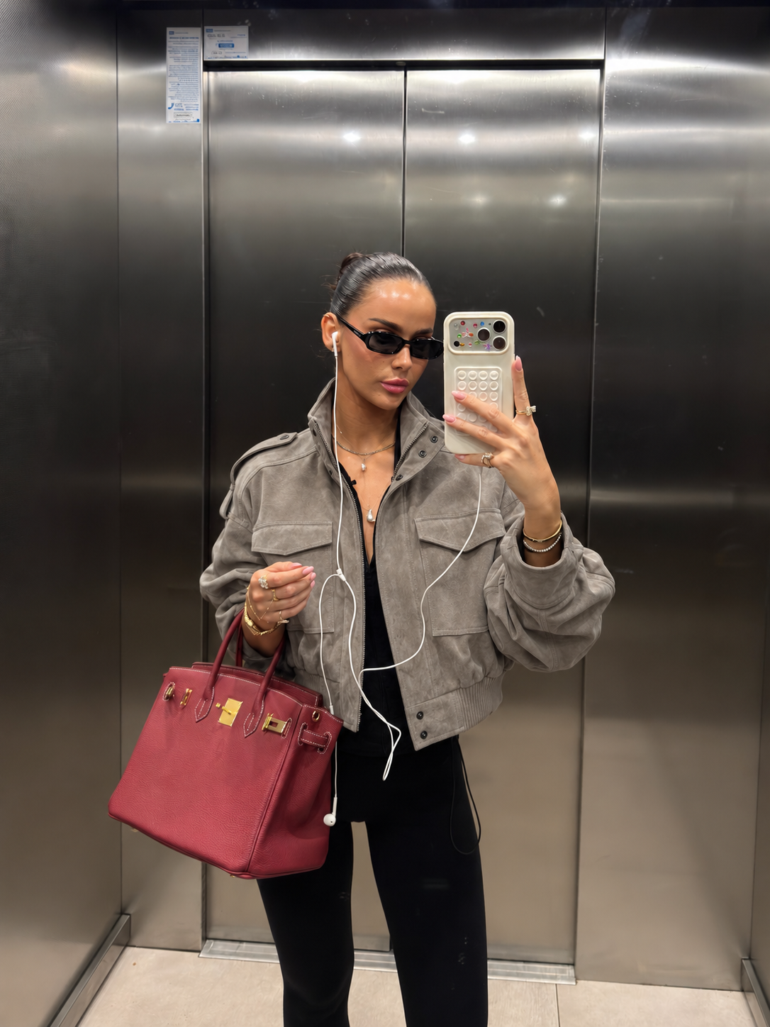 Maven Suede Cropped Bomber Jacket in Gray