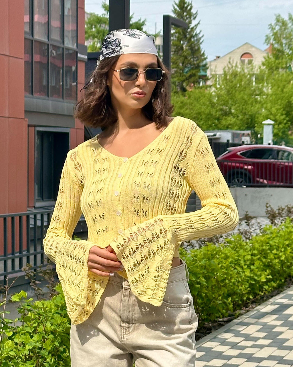 Kendall Flare Sleeve Crochet Knit Top