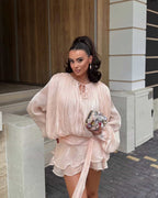 Rosella Pleated Ruffled Mini Dress