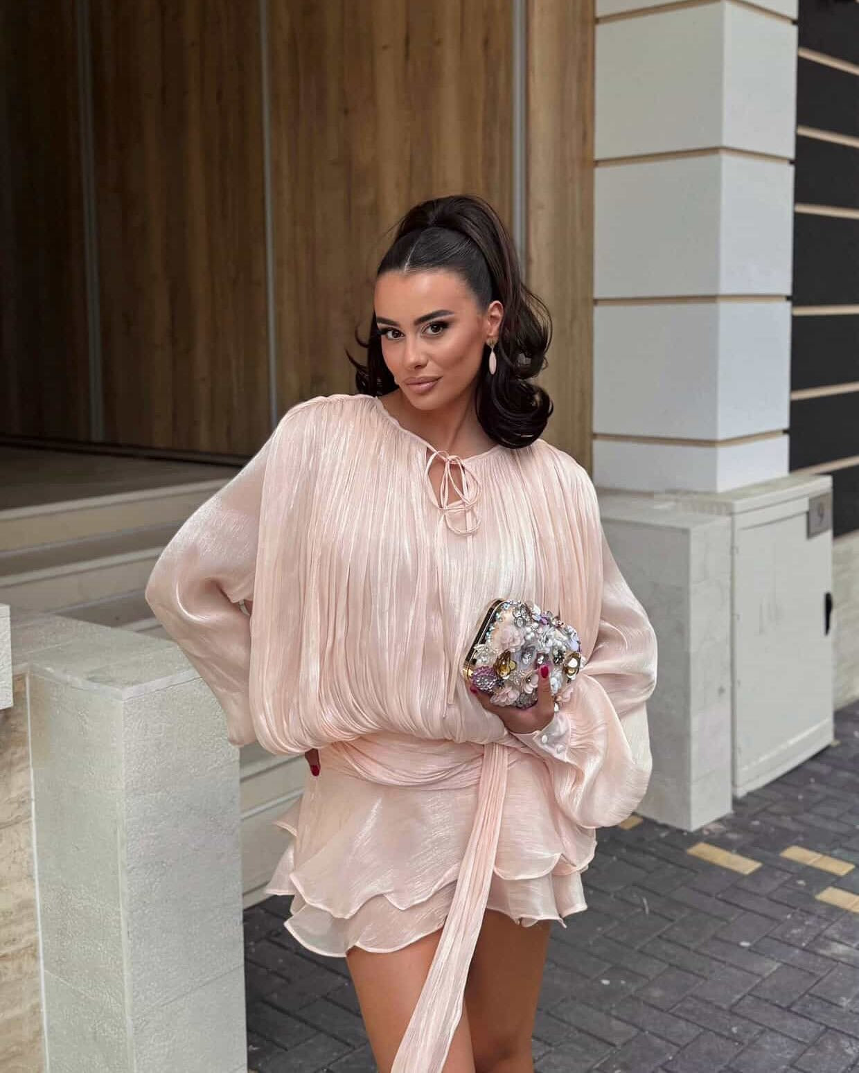 Rosella Pleated Ruffled Mini Dress