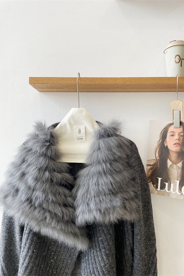 Diana Tricot Faux Fur Collar Ribbed Knit Cardigan